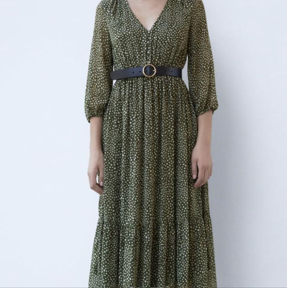 Zara BNWOT olive green irregular dot dress XL